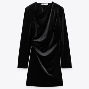 Zara Draped Velvet Black Dress